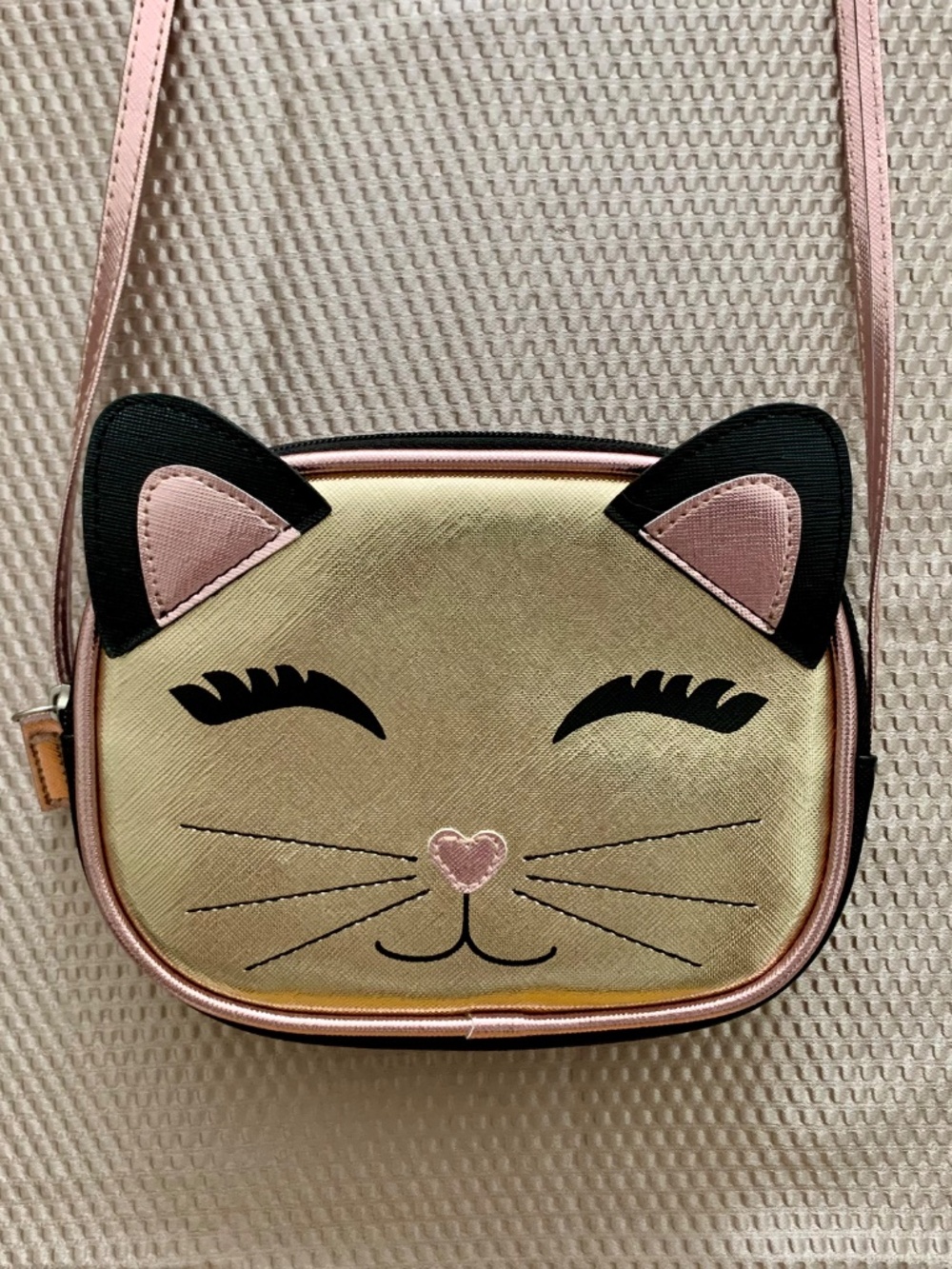 Ltd. Commodities Gold Cat Face Mini Crossbody Purse with Pink Trim & Black Ears